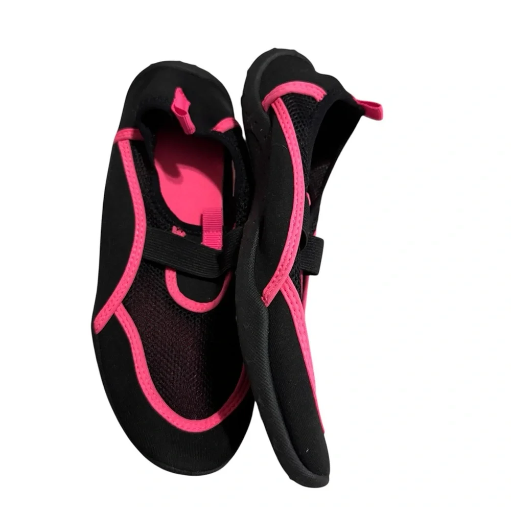 Kids Black and Pink Slip-On Water Shoes - Secure Fit Girls Size 4-5
